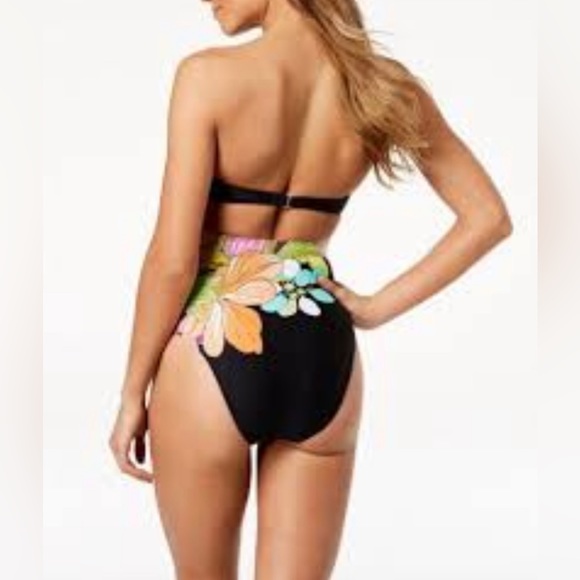 Trina Turk Women's Double Tie Front Keyhole Bandeau One Piece Swimsuit - Picture 2 of 7